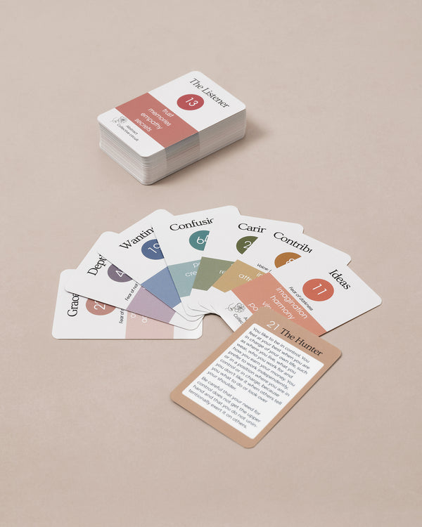 Close-up of Human Design cards showing gates and centres