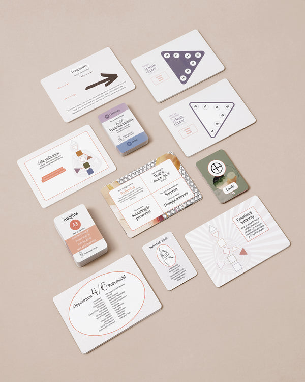 Close-up of Human Design cards showing gates and centres
